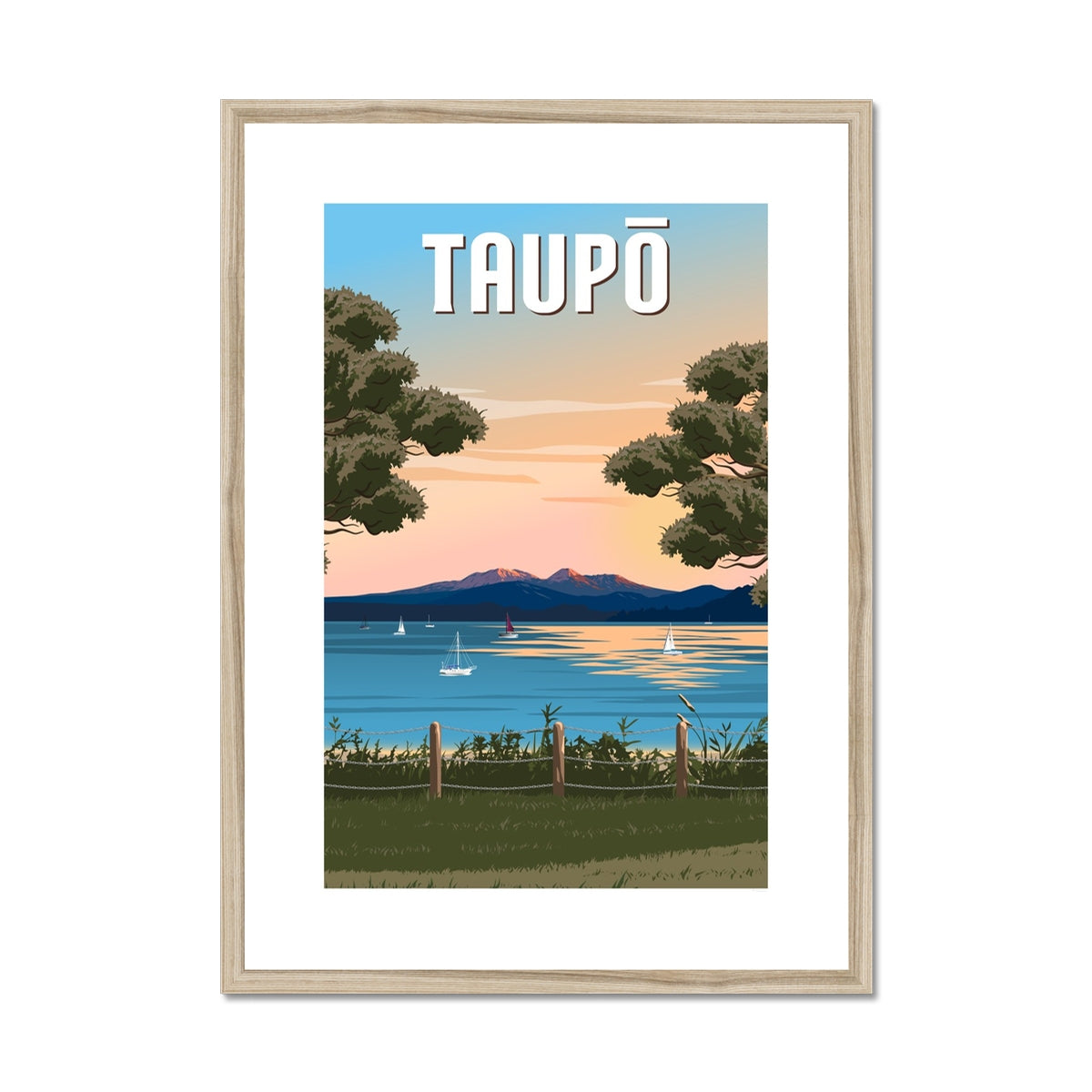 Taupō Sunset Peaks Framed & Mounted Print