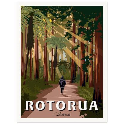 Rotorua - Redwoods Forest - Travel Poster, New Zealand