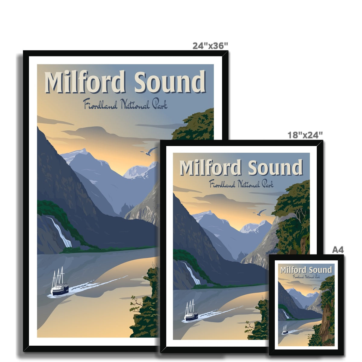 Milford Sound - Fiordland National Park - Travel Poster, New Zealand