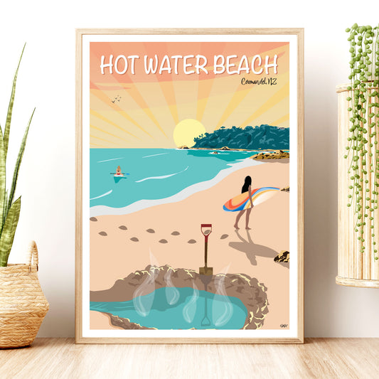 Hot Water Beach Travel Poster, New Zealand