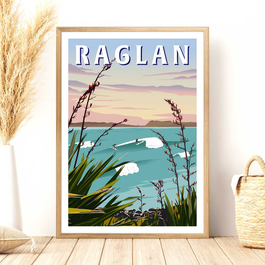 Raglan - Manu Bay - Travel Poster, New Zealand