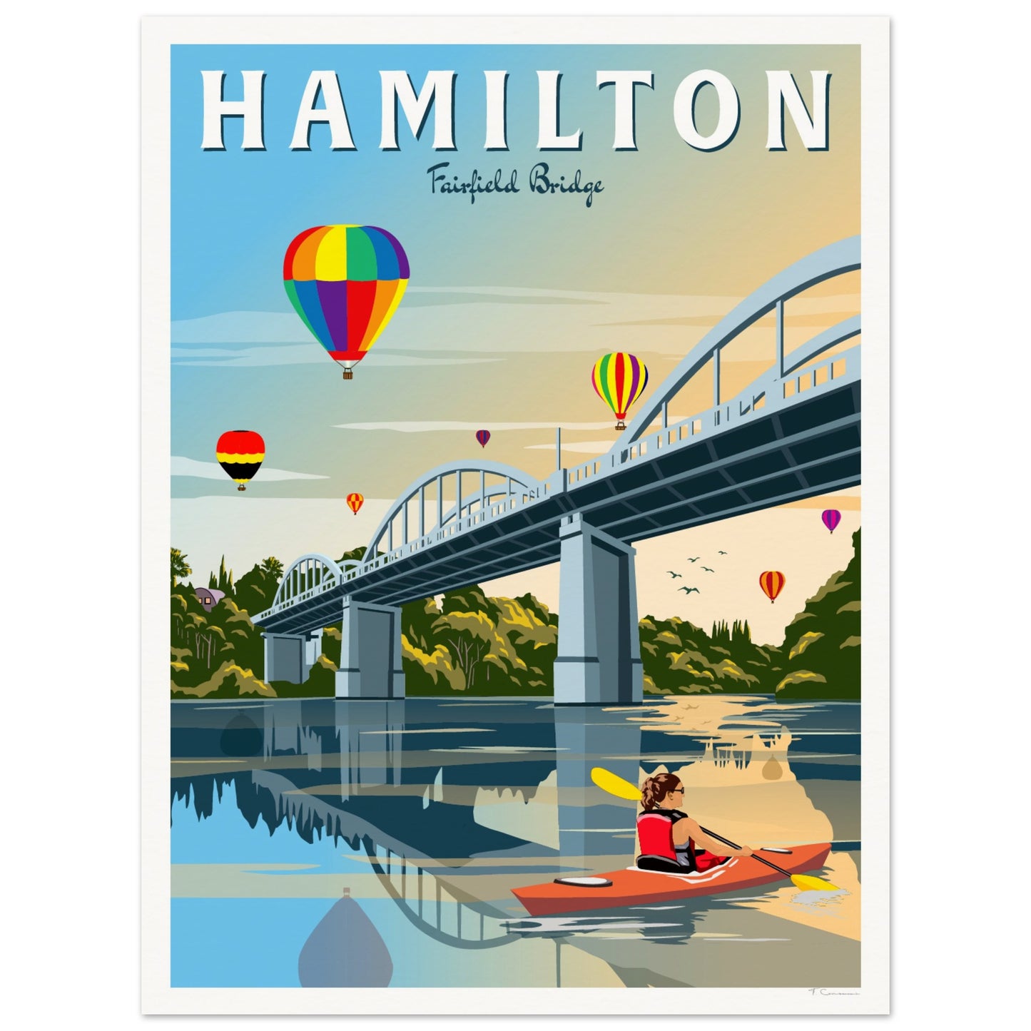 Hamilton - Fairfield Bridge - Travel Poster, New Zealand