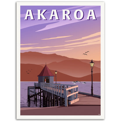 Akaroa Travel Poster, New Zealand