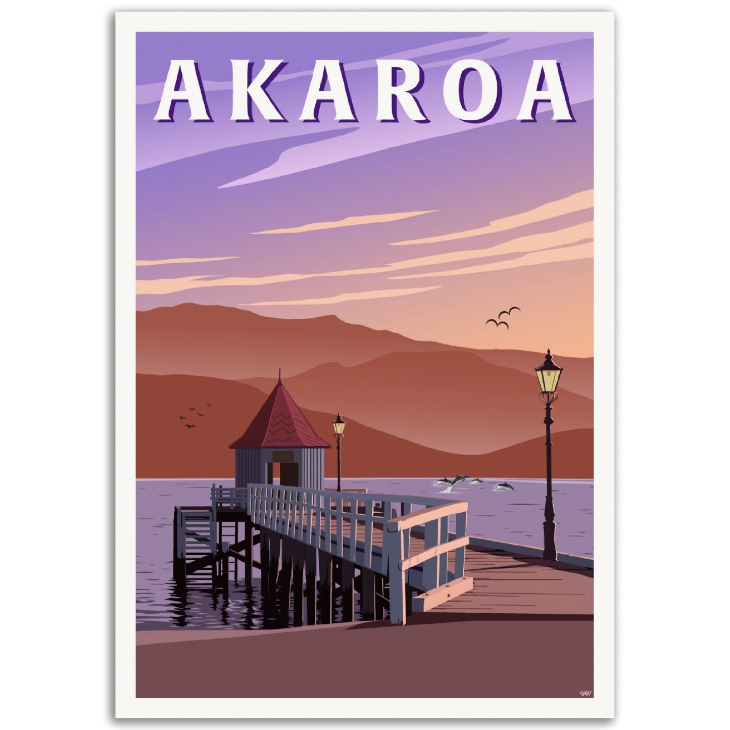 Akaroa Travel Poster, New Zealand