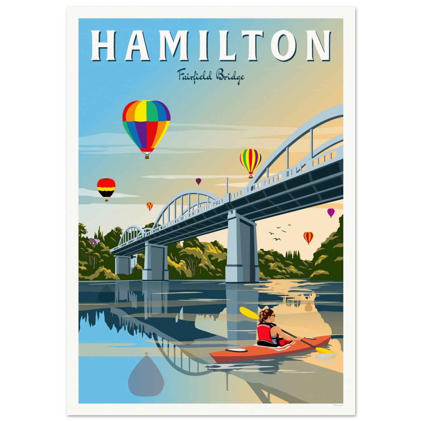 Hamilton - Fairfield Bridge - Travel Poster, New Zealand