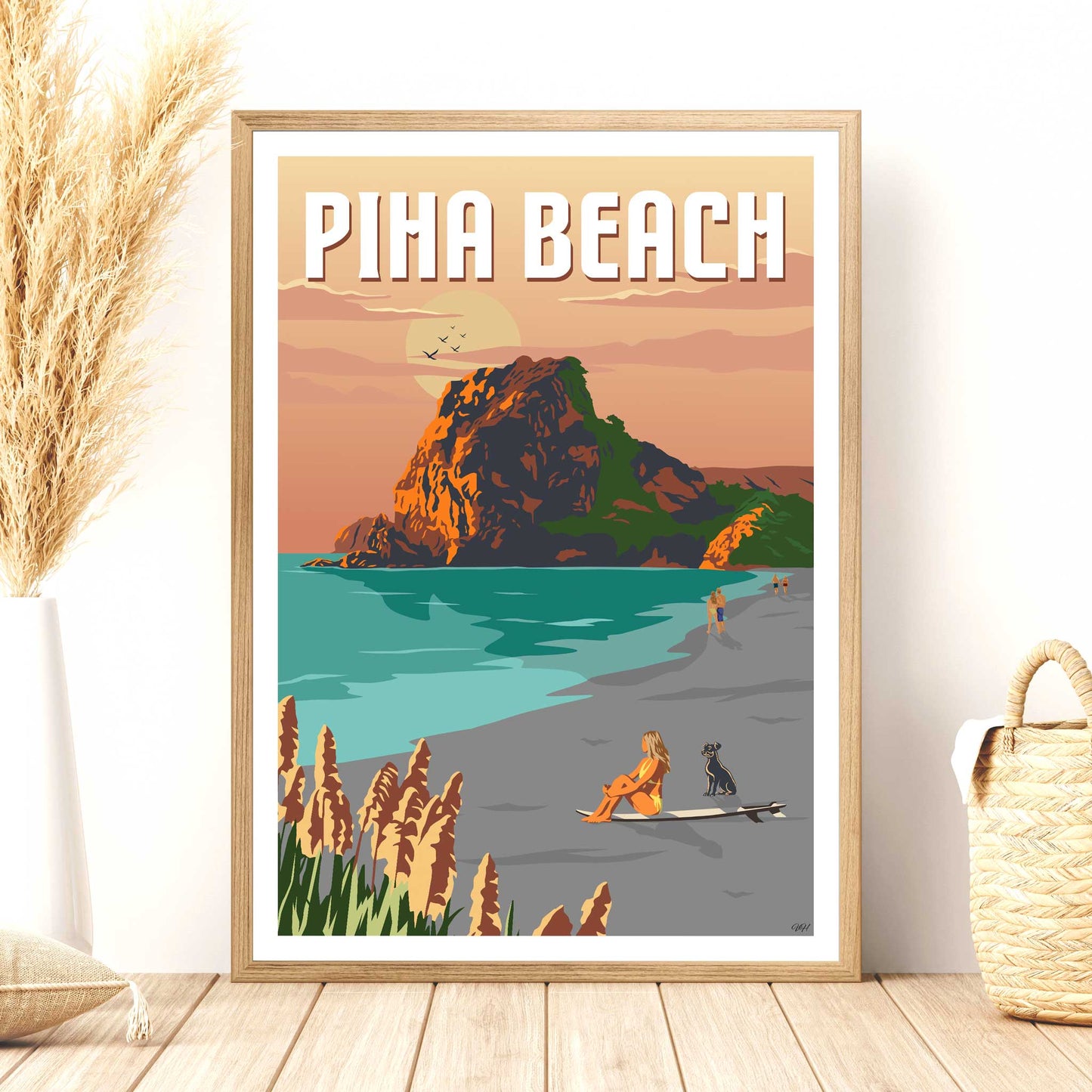 Piha Beach Travel Poster, New Zealand