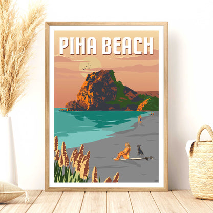 Piha Beach Travel Poster, New Zealand