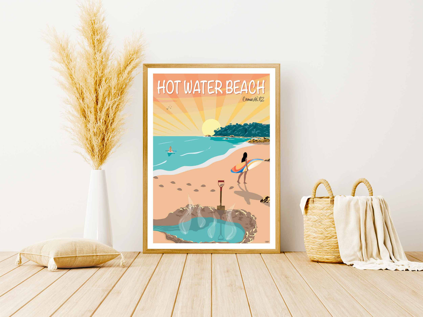 Hot Water Beach Travel Poster, New Zealand