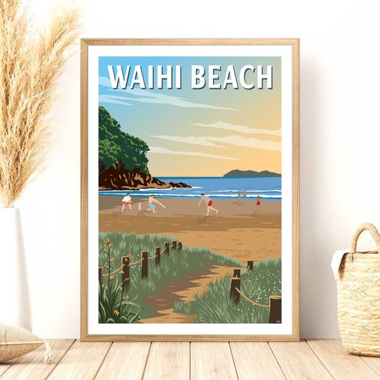 Waihi Beach Travel Poster, New Zealand