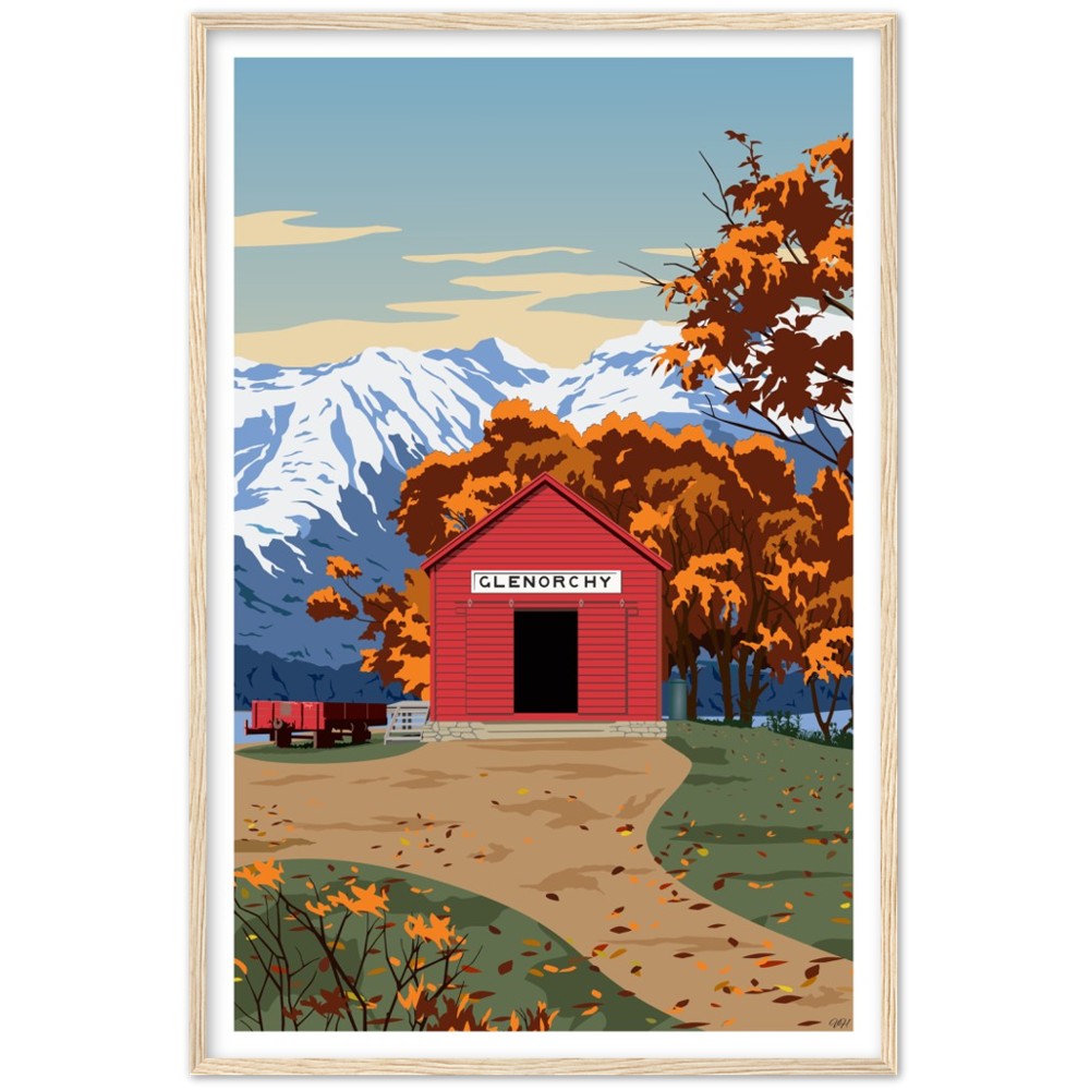 Glenorchy Red Shed Autumn Travel Poster, New Zealand