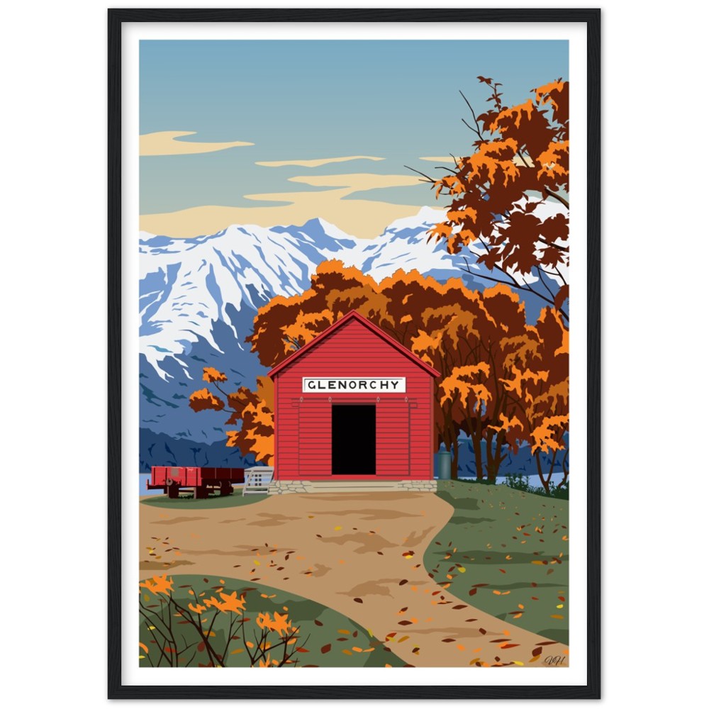 Glenorchy Red Shed Autumn Travel Poster, New Zealand