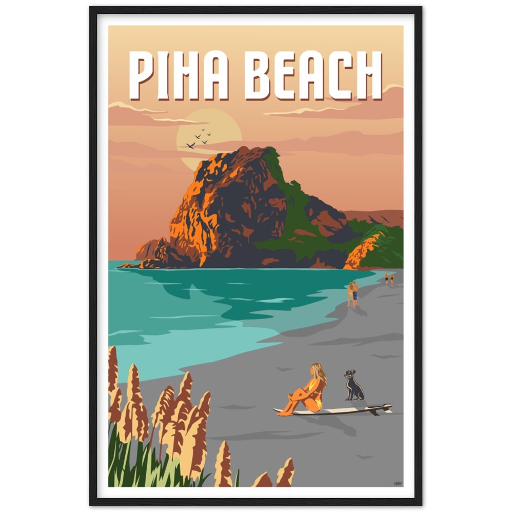 Piha Beach Travel Poster, New Zealand