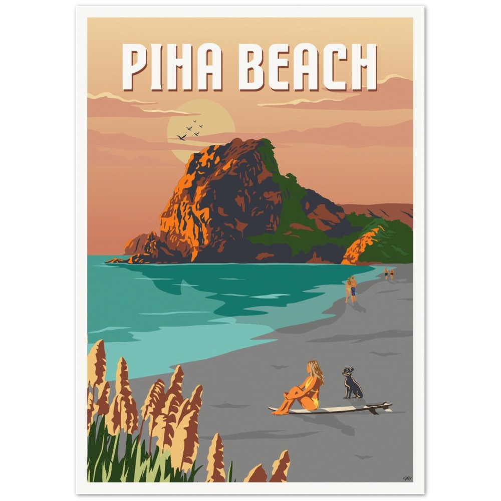 Piha Beach Travel Poster, New Zealand