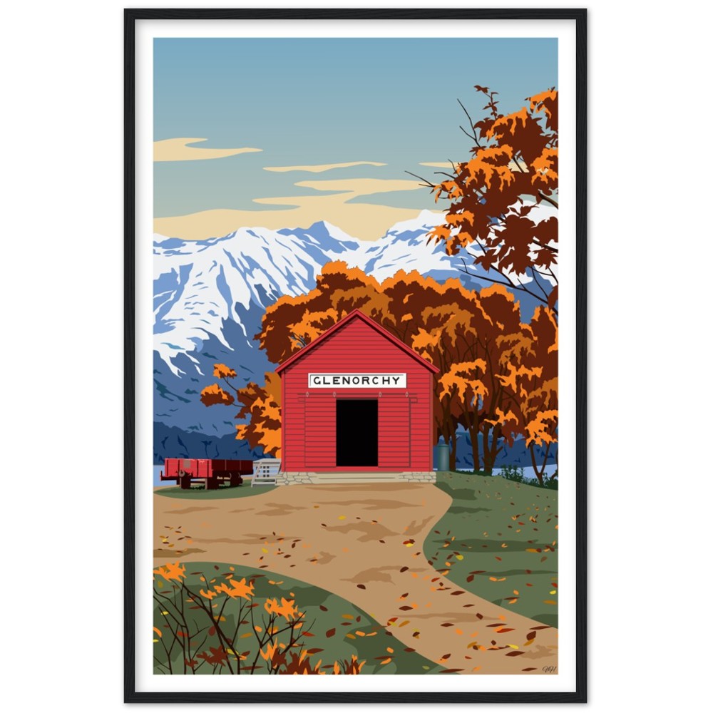 Glenorchy Red Shed Autumn Travel Poster, New Zealand