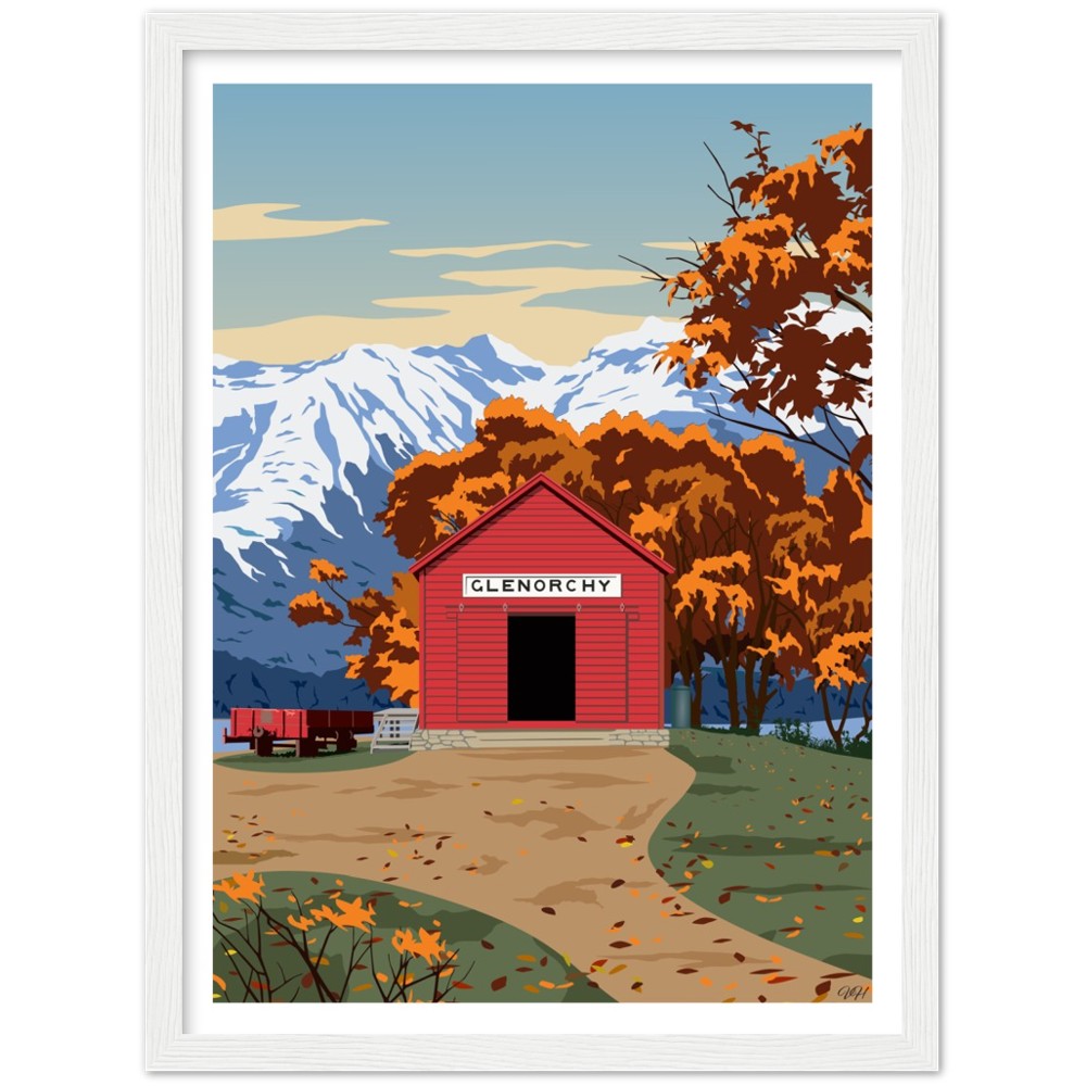 Glenorchy Red Shed Autumn Travel Poster, New Zealand