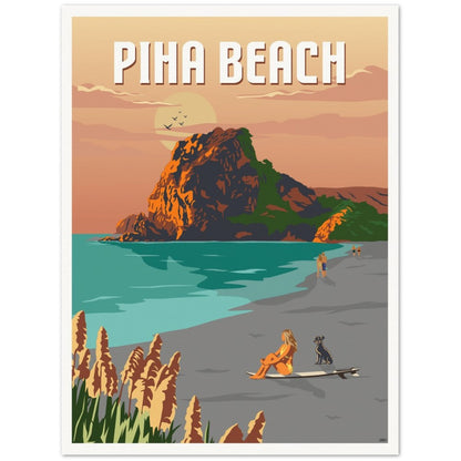 Piha Beach Travel Poster, New Zealand