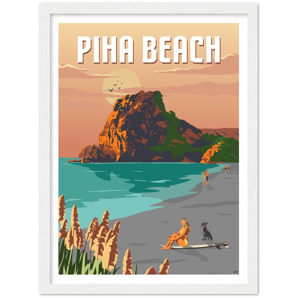 Piha Beach Travel Poster, New Zealand