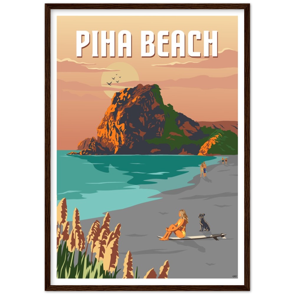 Piha Beach Travel Poster, New Zealand