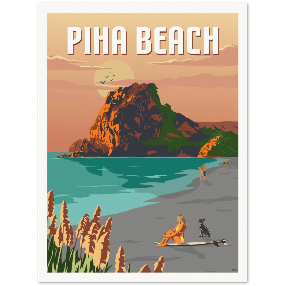 Piha Beach Travel Poster, New Zealand