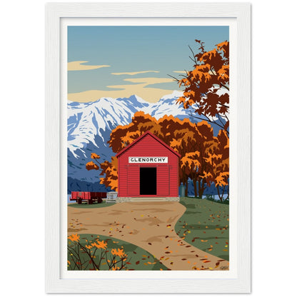 Glenorchy Red Shed Autumn Travel Poster, New Zealand