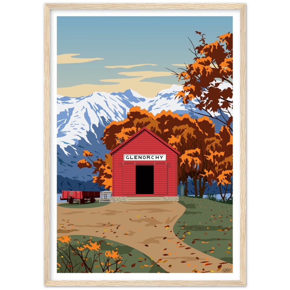 Glenorchy Red Shed Autumn Travel Poster, New Zealand