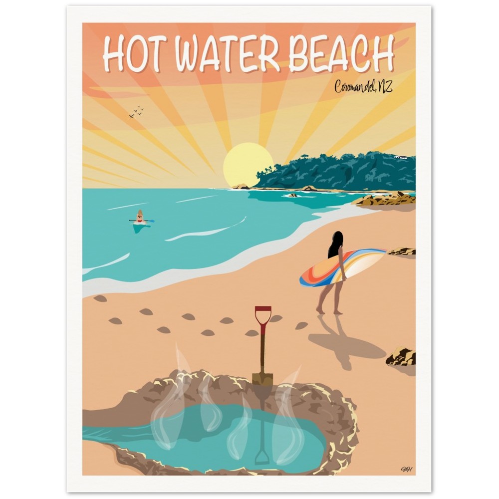 Hot Water Beach Travel Poster, New Zealand