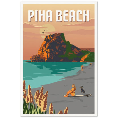 Piha Beach Travel Poster, New Zealand