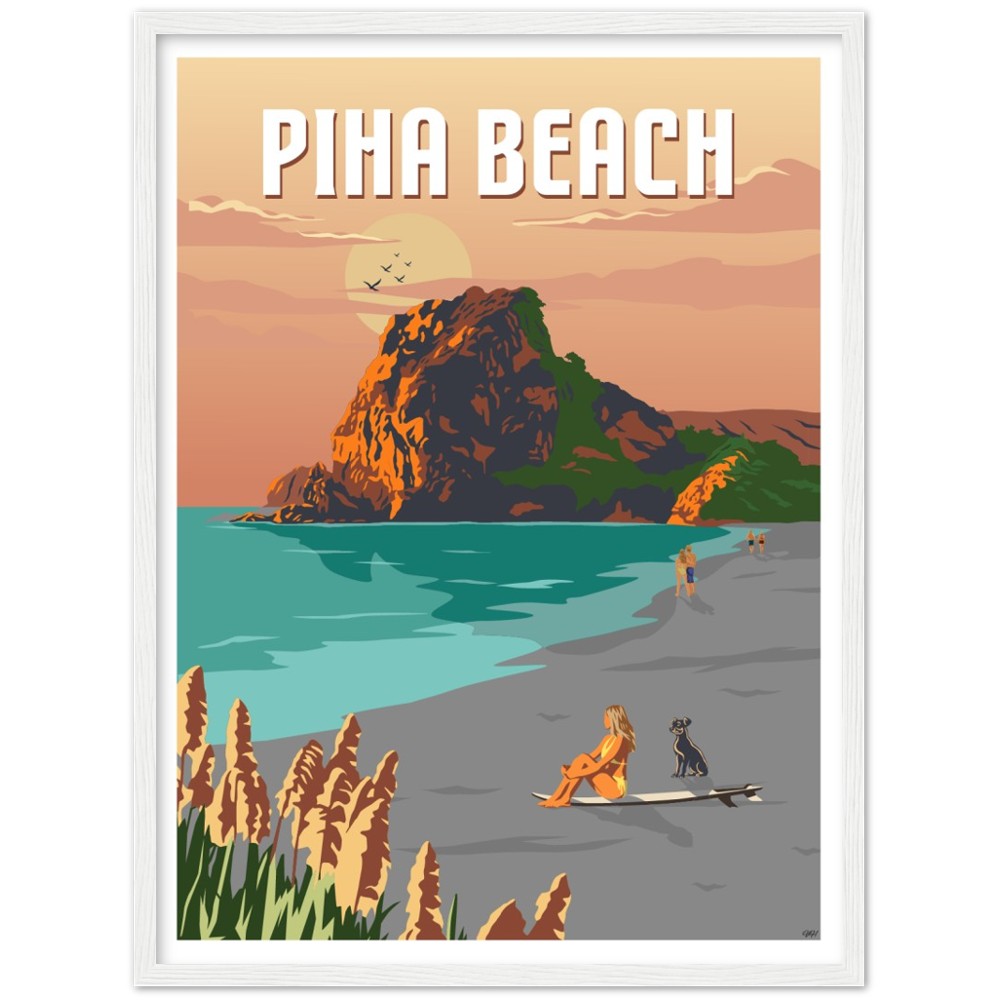 Piha Beach Travel Poster, New Zealand