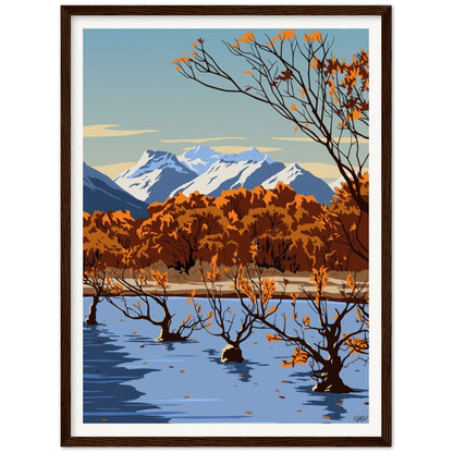 Glenorchy Willow Trees Autumn Travel Poster, New Zealand