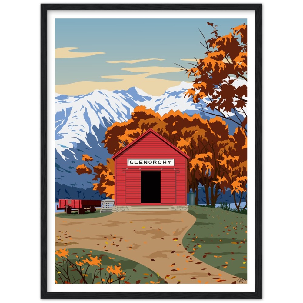 Glenorchy Red Shed Autumn Travel Poster, New Zealand