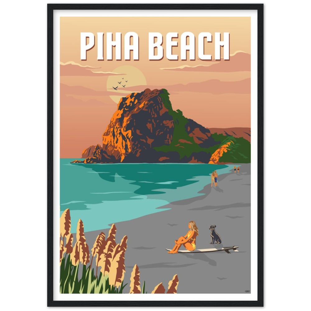 Piha Beach Travel Poster, New Zealand