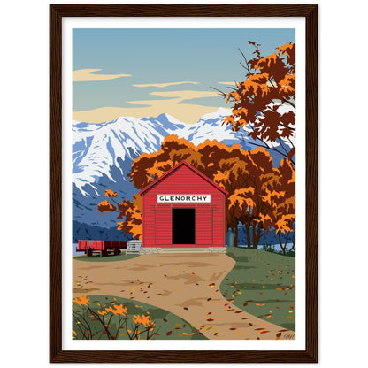 Glenorchy Red Shed Autumn Travel Poster, New Zealand