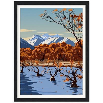 Glenorchy Willow Trees Autumn Travel Poster, New Zealand