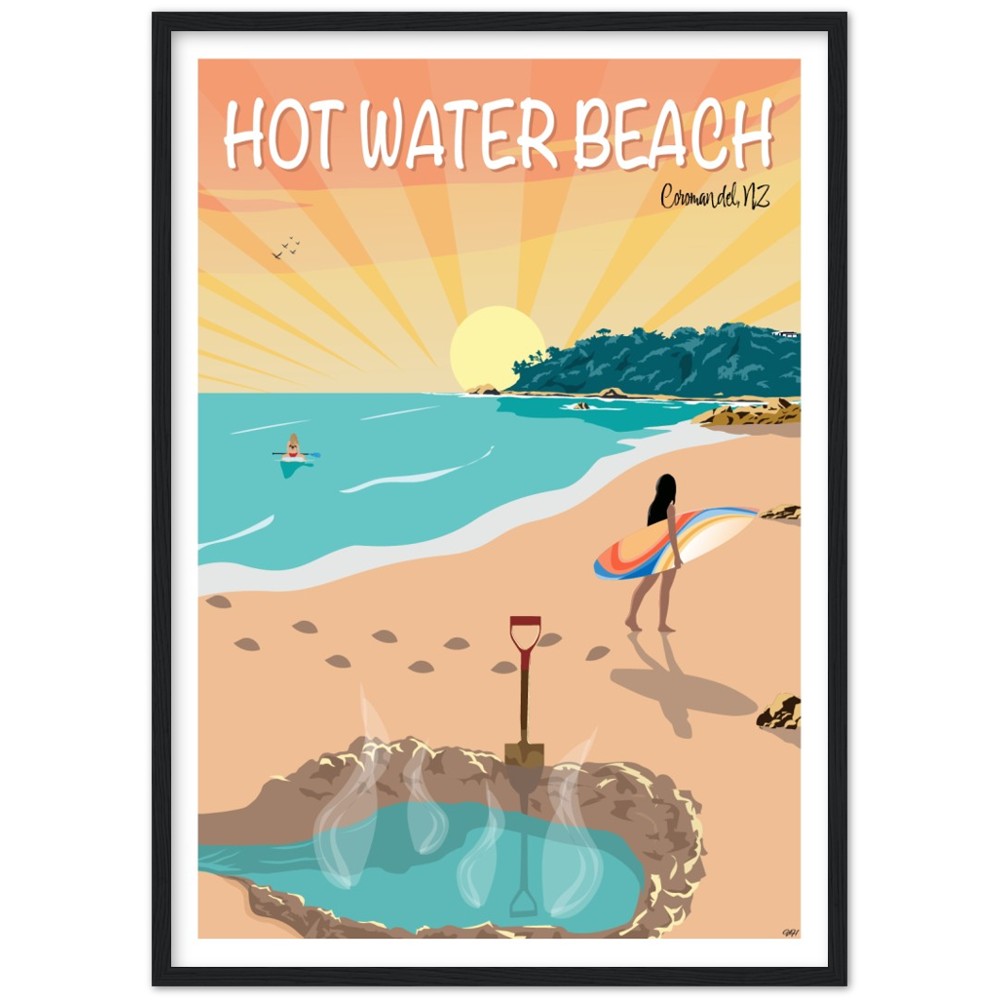 Hot Water Beach Travel Poster, New Zealand