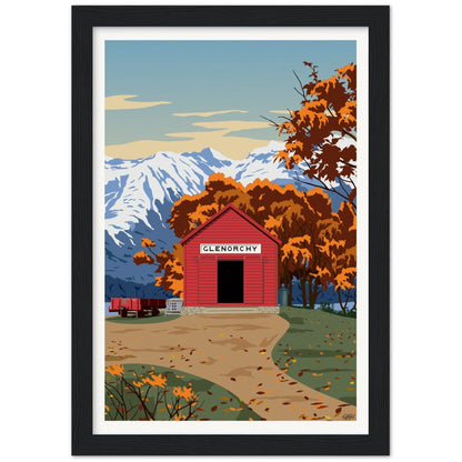 Glenorchy Red Shed Autumn Travel Poster, New Zealand