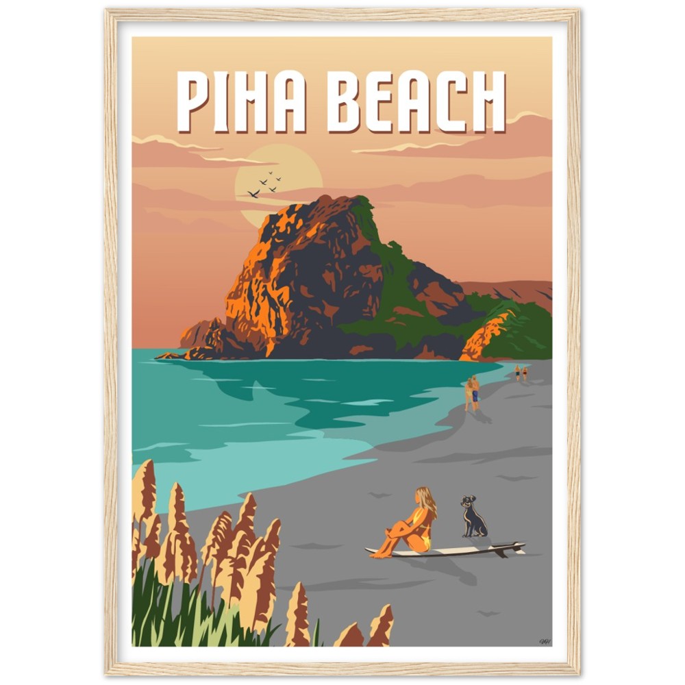 Piha Beach Travel Poster, New Zealand